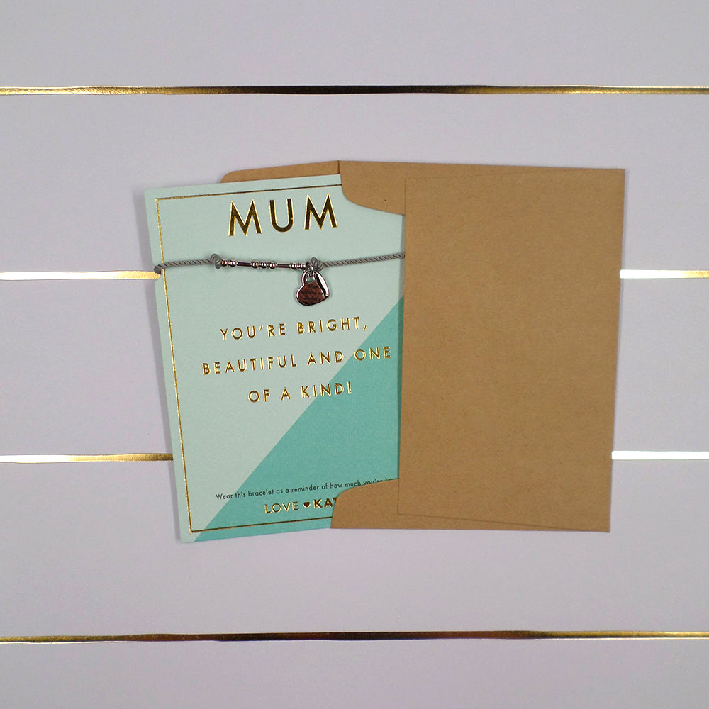Mum You're One Of A Kind Bracelet String With Beads & Heart Charm With Mini Envelope