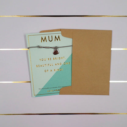 Mum You're One Of A Kind Bracelet String With Beads & Heart Charm With Mini Envelope