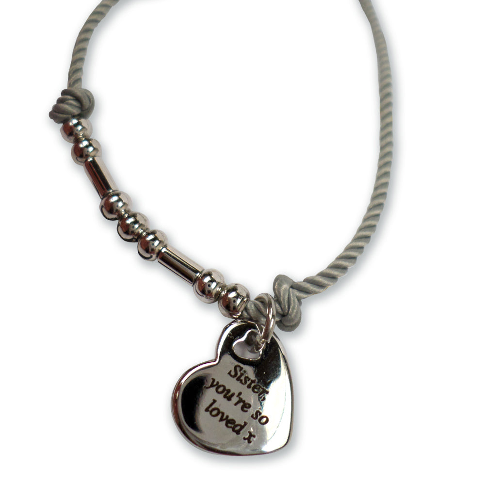 Sister Forever My Friend Bracelet String With Beads & Heart Charm With Mini Envelope