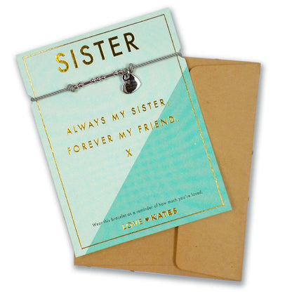 Sister Forever My Friend Bracelet String With Beads & Heart Charm With Mini Envelope