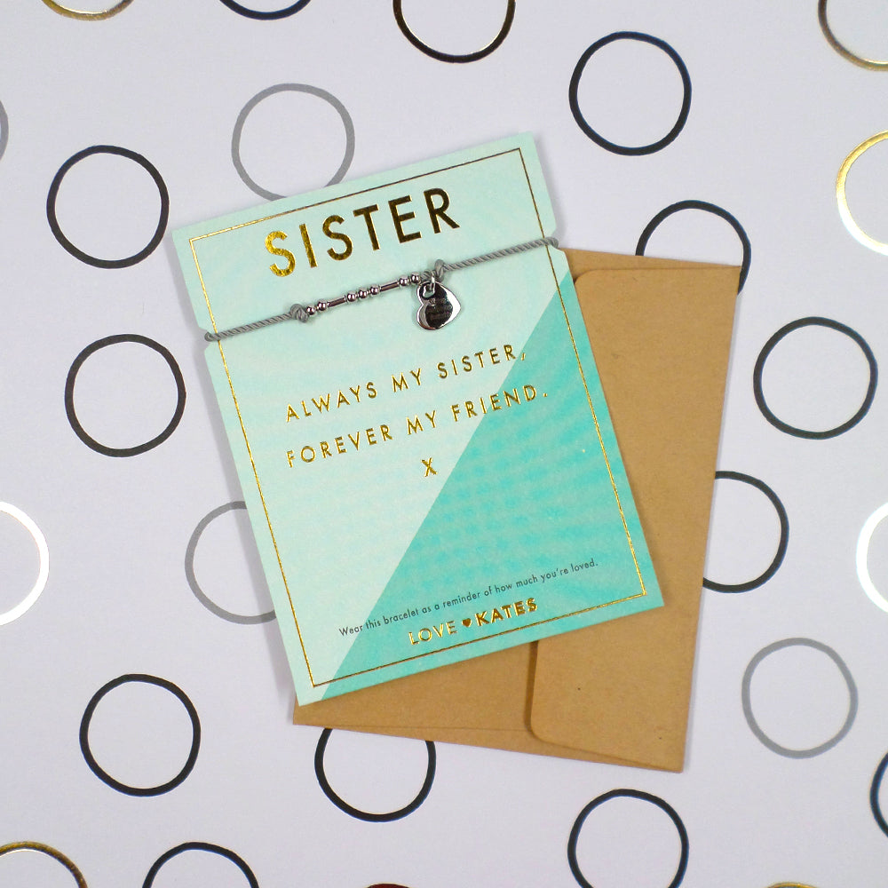 Sister Forever My Friend Bracelet String With Beads & Heart Charm With Mini Envelope