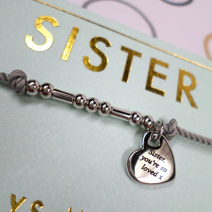Sister Forever My Friend Bracelet String With Beads & Heart Charm With Mini Envelope