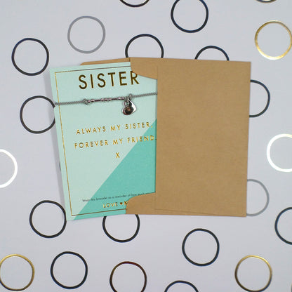 Sister Forever My Friend Bracelet String With Beads & Heart Charm With Mini Envelope