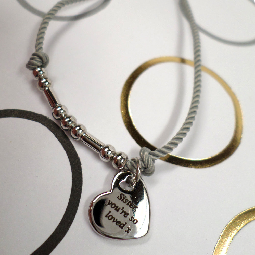 Sister Forever My Friend Bracelet String With Beads & Heart Charm With Mini Envelope