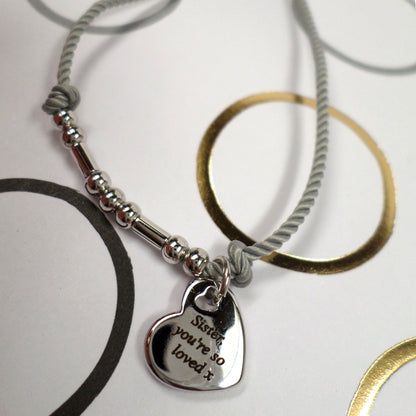 Sister Forever My Friend Bracelet String With Beads & Heart Charm With Mini Envelope