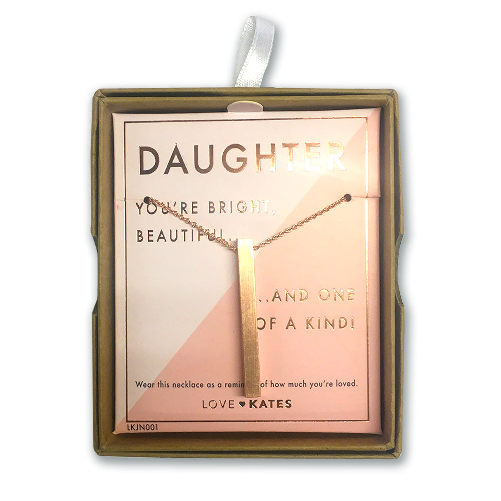 Daughter One Of A Kind Brushed Rose Gold Vertical Bar Necklace In Presentation Box