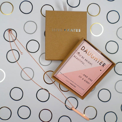 Daughter One Of A Kind Brushed Rose Gold Vertical Bar Necklace In Presentation Box