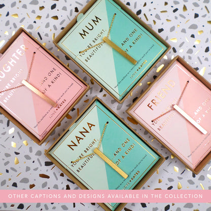 Daughter One Of A Kind Brushed Rose Gold Vertical Bar Necklace In Presentation Box