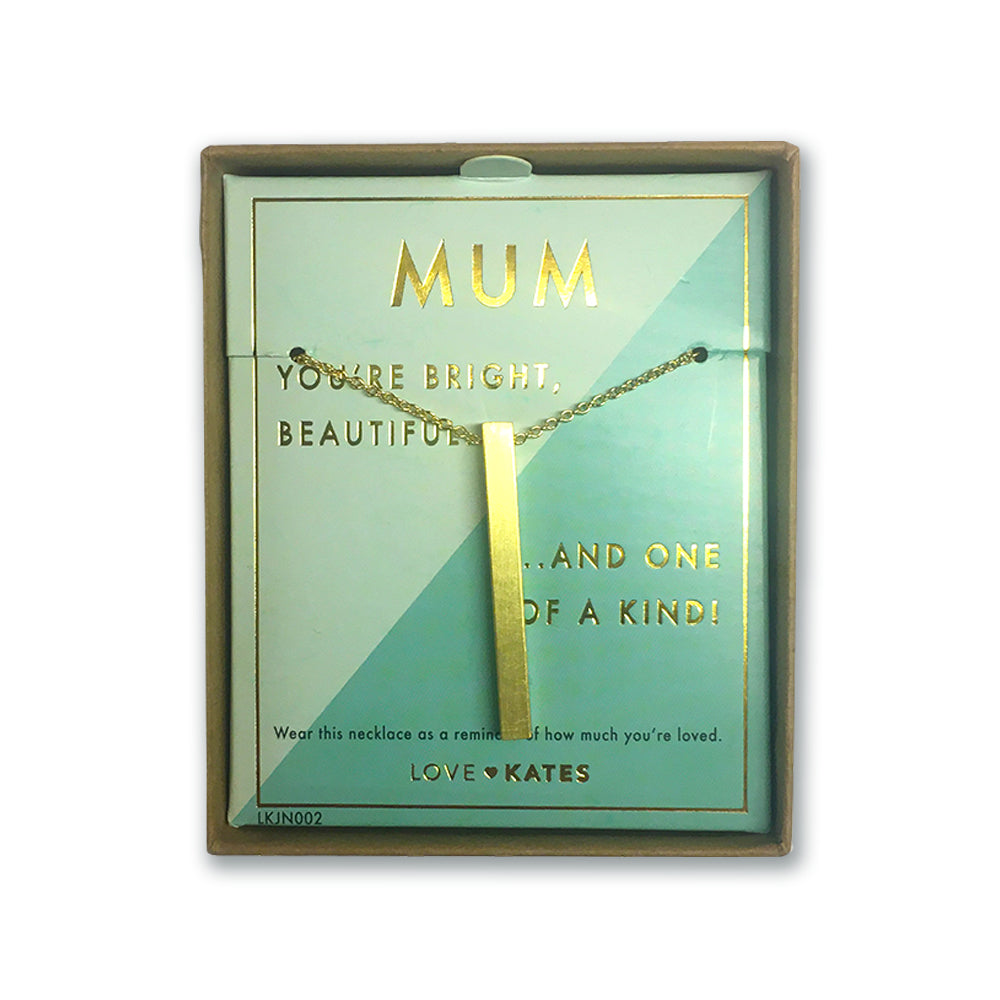 Mum One Of A Kind Brushed Gold Vertical Bar Necklace In Presentation Box