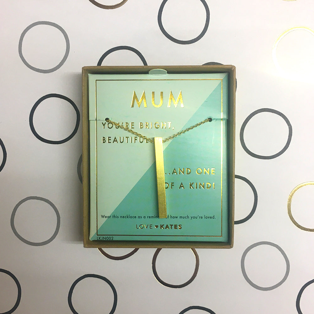 Mum One Of A Kind Brushed Gold Vertical Bar Necklace In Presentation Box