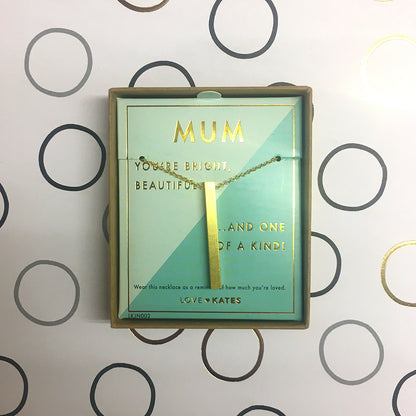 Mum One Of A Kind Brushed Gold Vertical Bar Necklace In Presentation Box