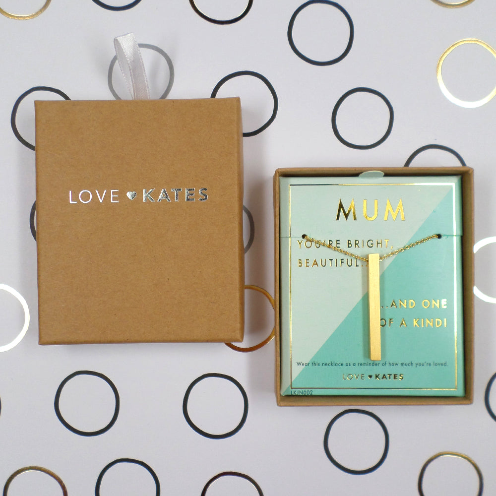 Mum One Of A Kind Brushed Gold Vertical Bar Necklace In Presentation Box