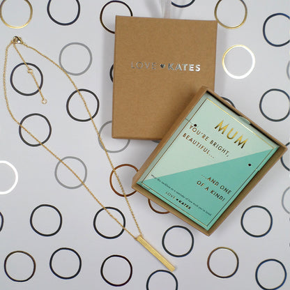 Mum One Of A Kind Brushed Gold Vertical Bar Necklace In Presentation Box