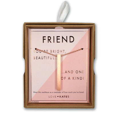 Friend One Of A Kind Brushed Rose Gold Vertical Bar Necklace In Presentation Box
