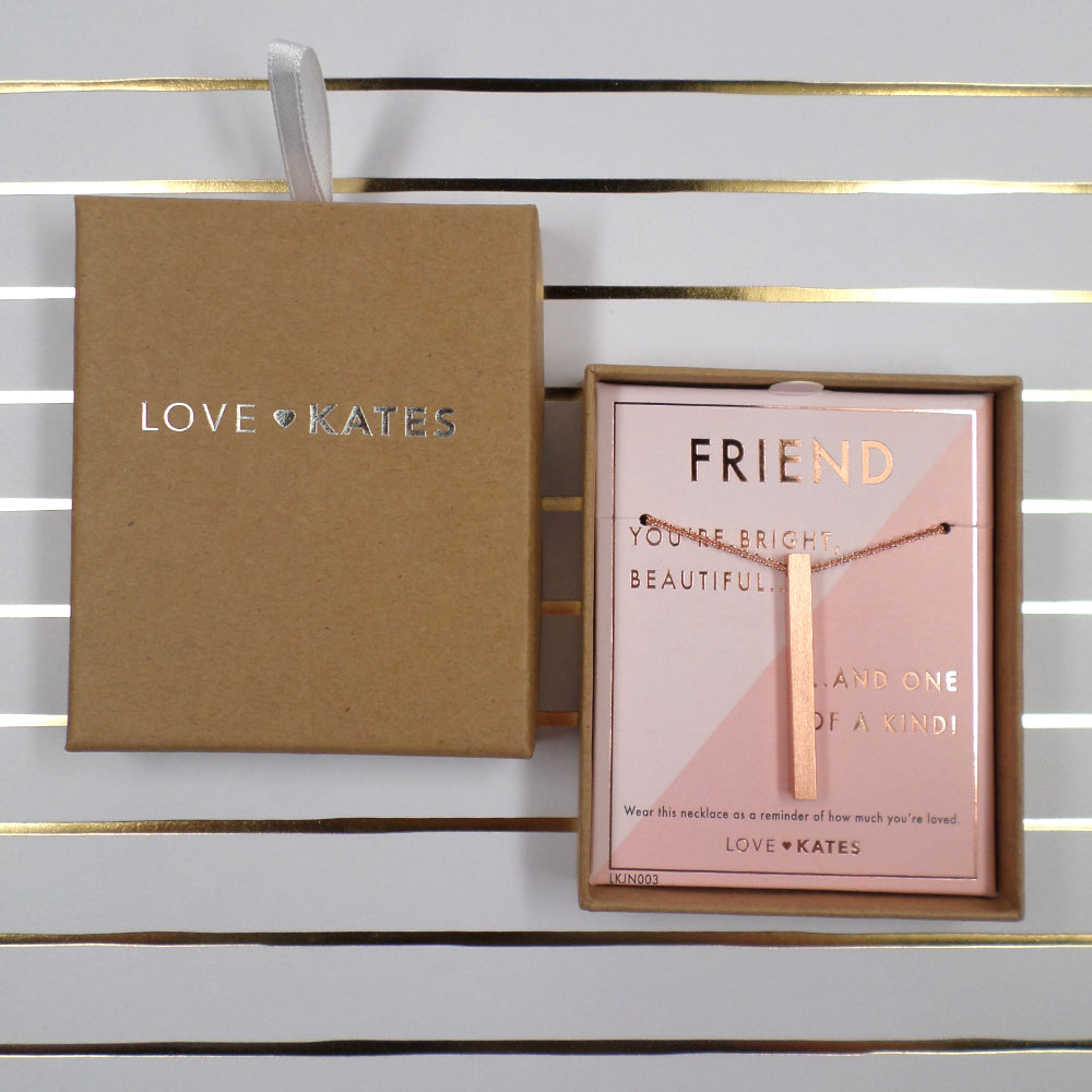 Friend One Of A Kind Brushed Rose Gold Vertical Bar Necklace In Presentation Box