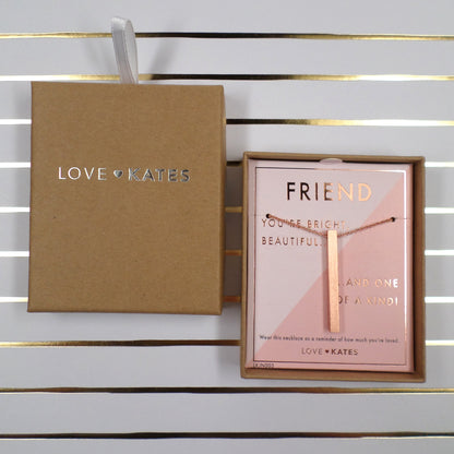 Friend One Of A Kind Brushed Rose Gold Vertical Bar Necklace In Presentation Box