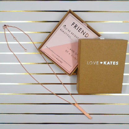 Friend One Of A Kind Brushed Rose Gold Vertical Bar Necklace In Presentation Box