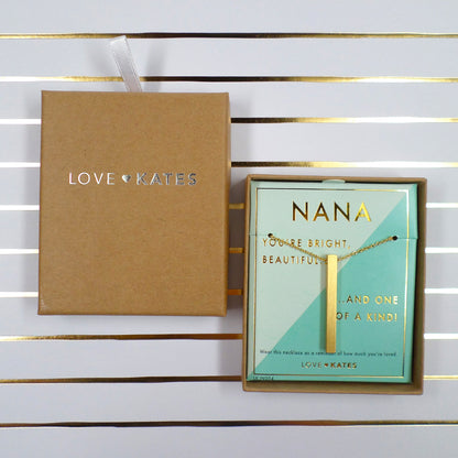 Nana One Of A Kind Brushed Gold Vertical Bar Necklace In Presentation Box