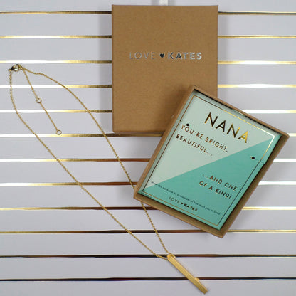 Nana One Of A Kind Brushed Gold Vertical Bar Necklace In Presentation Box