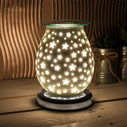 Star Design Satin White Aroma Electric Touch Lamp Wax Or Oil Warmer
