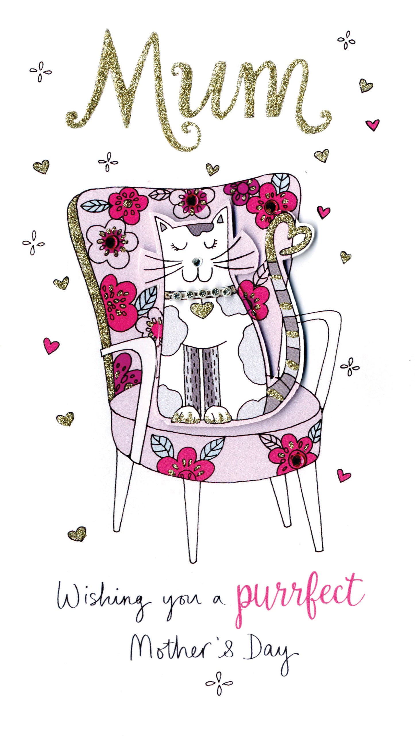 Mother's Day Card Purrfect Mum Embellished Champagne Range