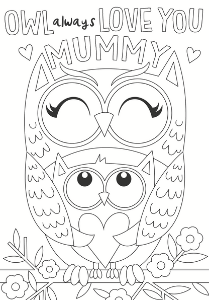 Mummy Owl Love You Colour-Me-In Mother's Day Greeting Card With Stickers