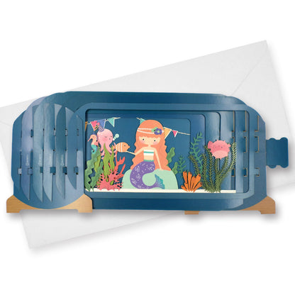 Message In A Bottle Mermaid & Fish Pop Up Birthday Greeting Card
