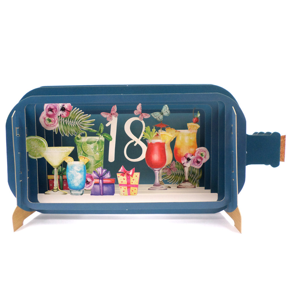 Message In A Bottle Cocktails 18th Pop Up Birthday Greeting Card