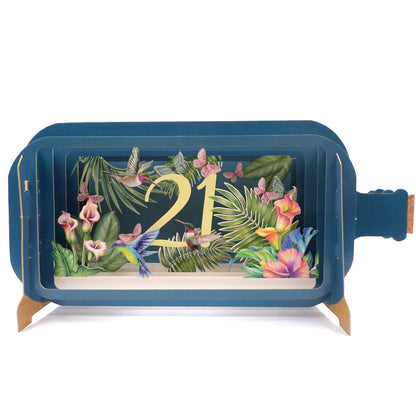 Message In A Bottle Flowers 21st Pop Up Birthday Greeting Card