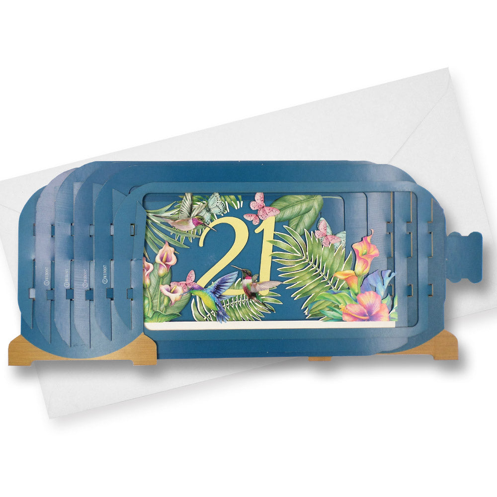 Message In A Bottle Flowers 21st Pop Up Birthday Greeting Card
