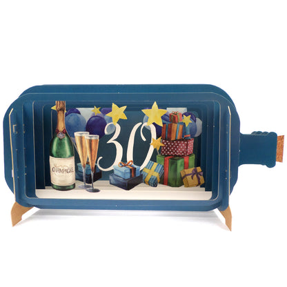 Message In A Bottle Champagne 30th Pop Up Birthday Greeting Card