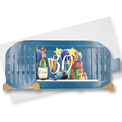 Message In A Bottle Champagne 30th Pop Up Birthday Greeting Card