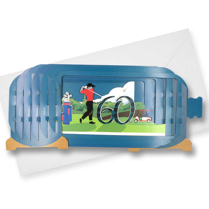 Message In A Bottle Golf 60th Pop Up Birthday Greeting Card
