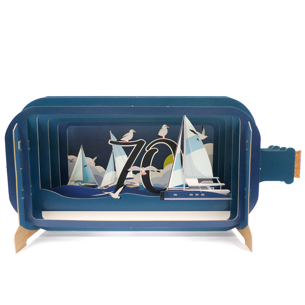 Message In A Bottle Sailing 70th Pop Up Birthday Greeting Card