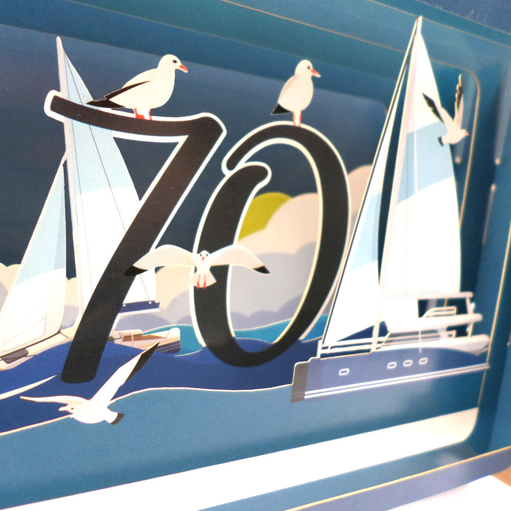 Message In A Bottle Sailing 70th Pop Up Birthday Greeting Card