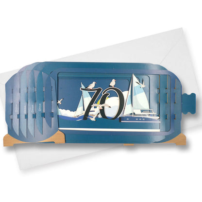 Message In A Bottle Sailing 70th Pop Up Birthday Greeting Card
