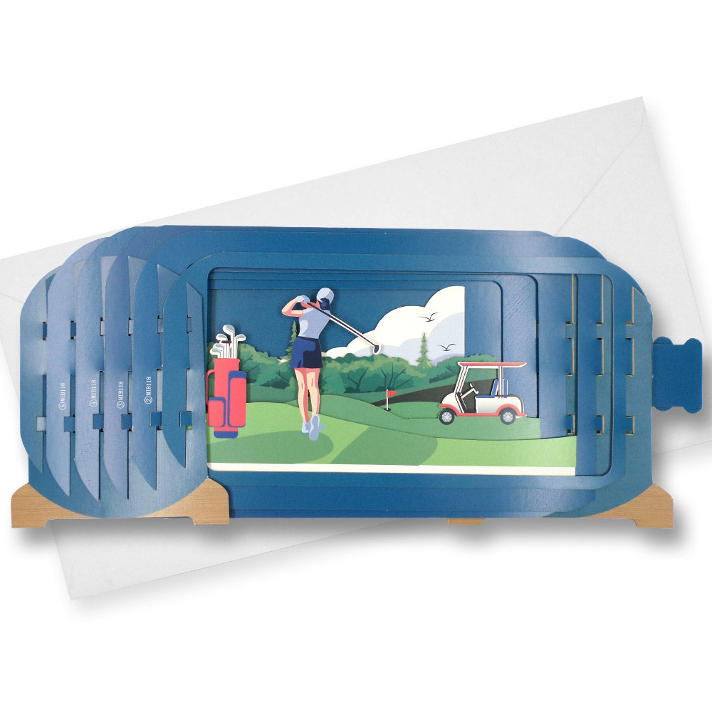 Message In A Bottle Lady Golfer Pop Up Birthday Greeting Card