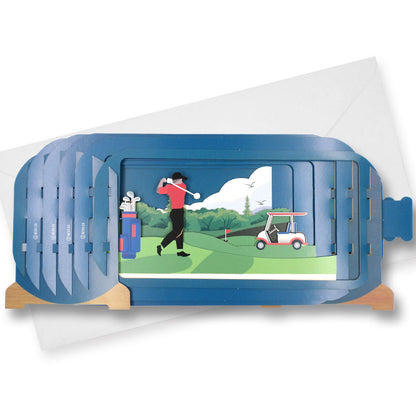 Message In A Bottle Golfing Pop Up Birthday Greeting Card