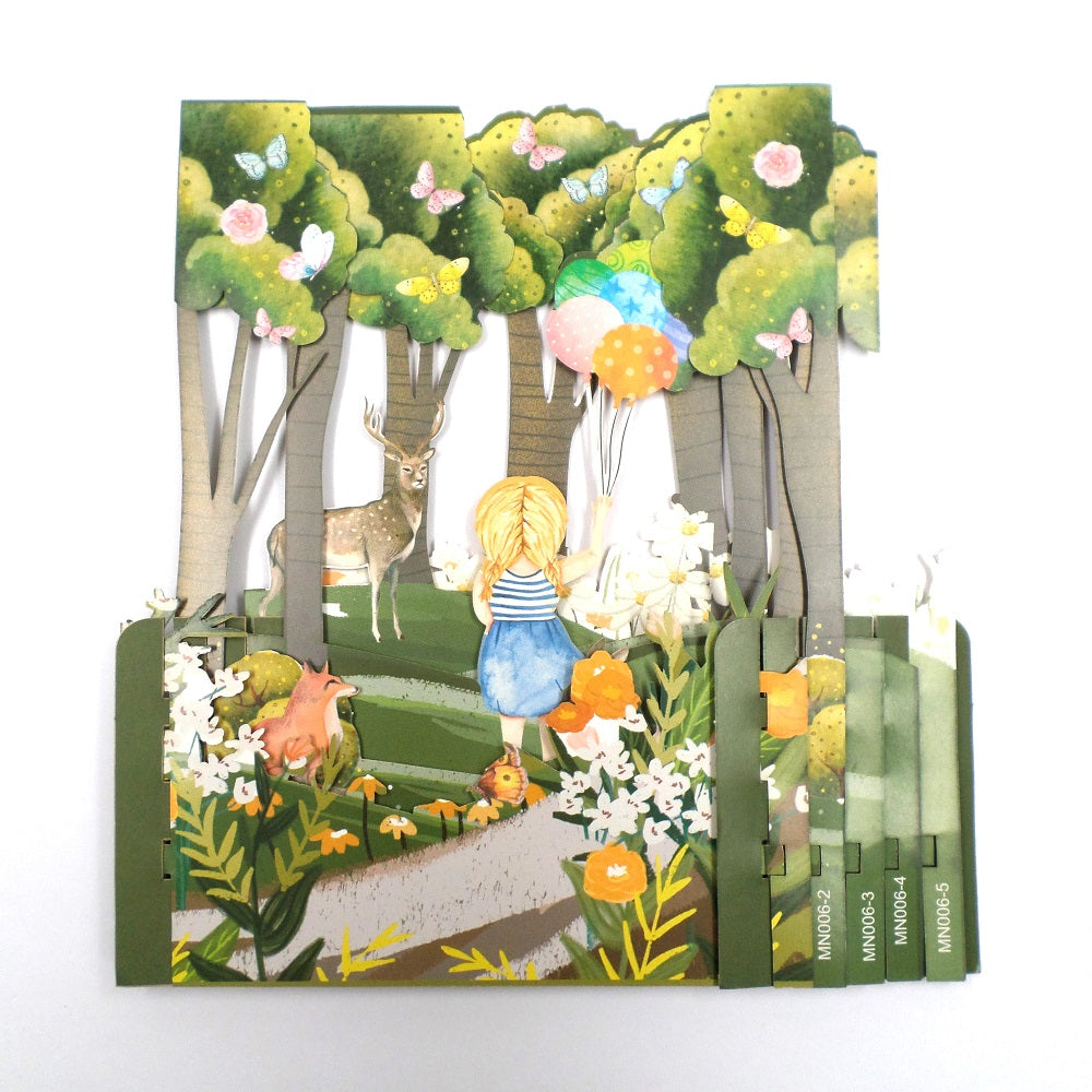 Little Girl Playing Balloons 3D Pop Up Any Occasion Greeting Card