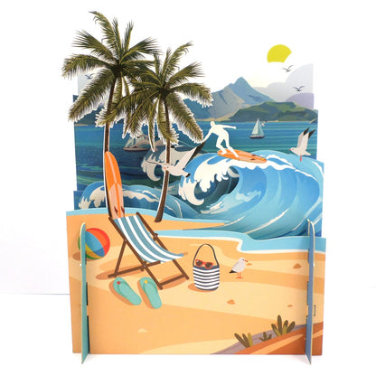 Surfing At The Beach 3D Pop Up Any Occasion Greeting Card