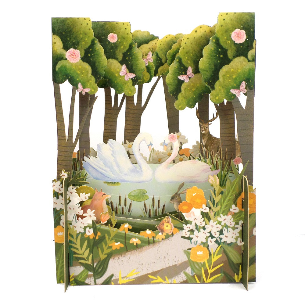 Swan Lake & Forest Animals 3D Pop Up Any Occasion Greeting Card