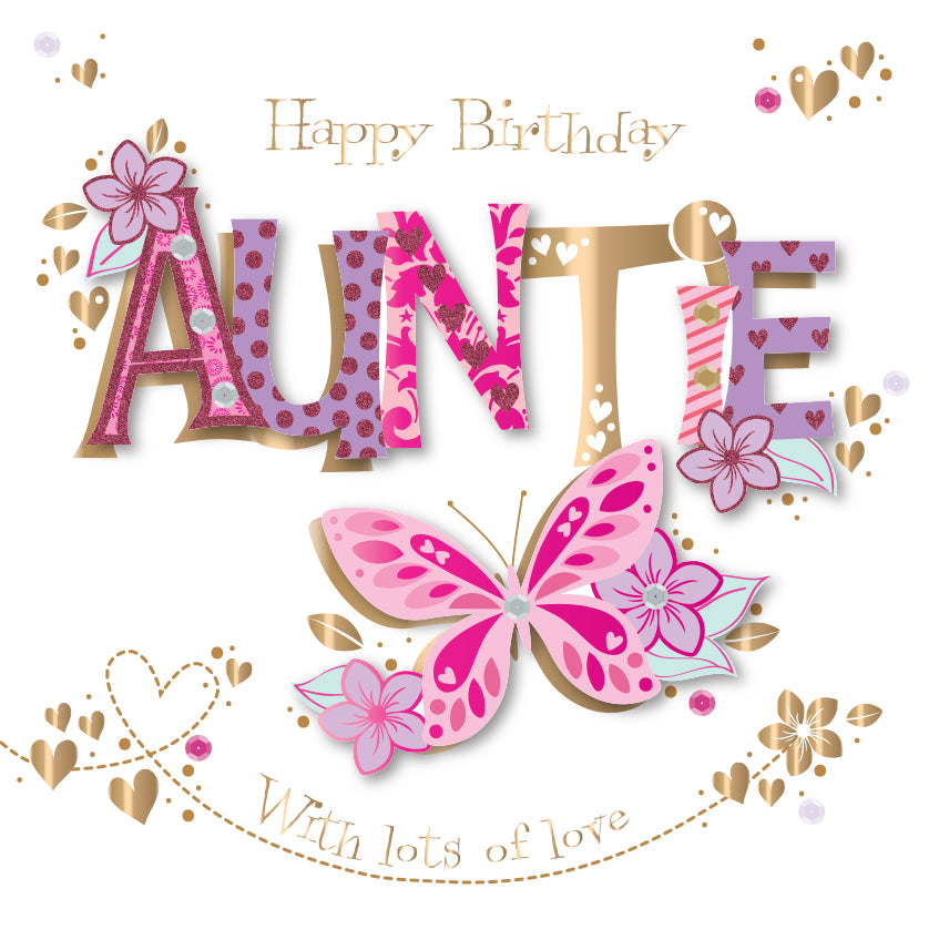 Auntie Birthday Handmade Embellished Greeting Card