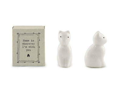 East Of India Home Is With You Matchbox With Ceramic Little Cat Inside