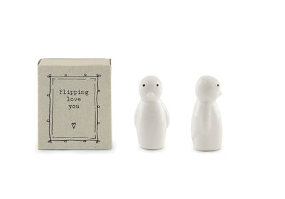 East Of India Flipping Love You Matchbox With Ceramic Penguin Inside