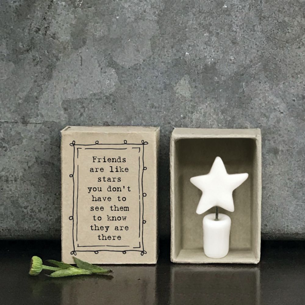 East Of India Friends Matchbox With Ceramic Star In A Pot Inside