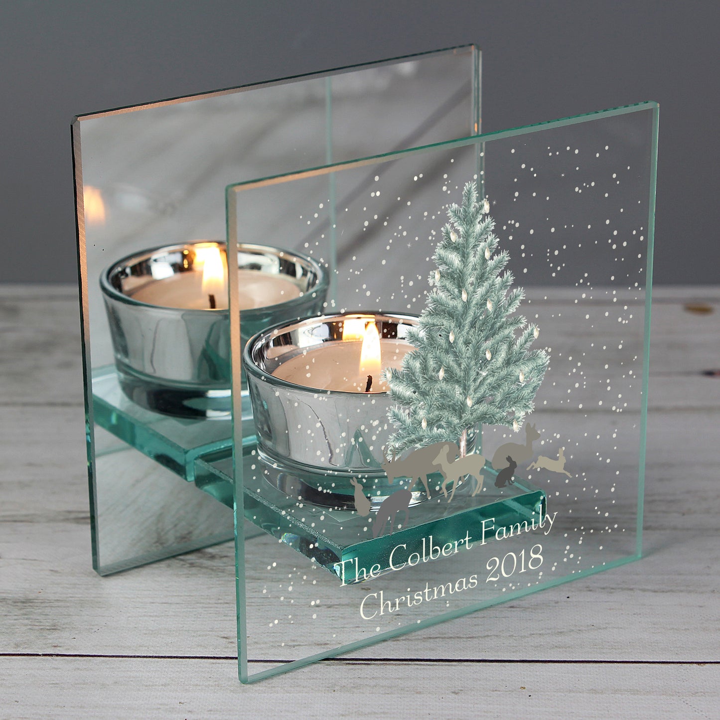 Personalised A Winter's Night Mirrored Glass Tea Light Candle Holder - Personalise It!