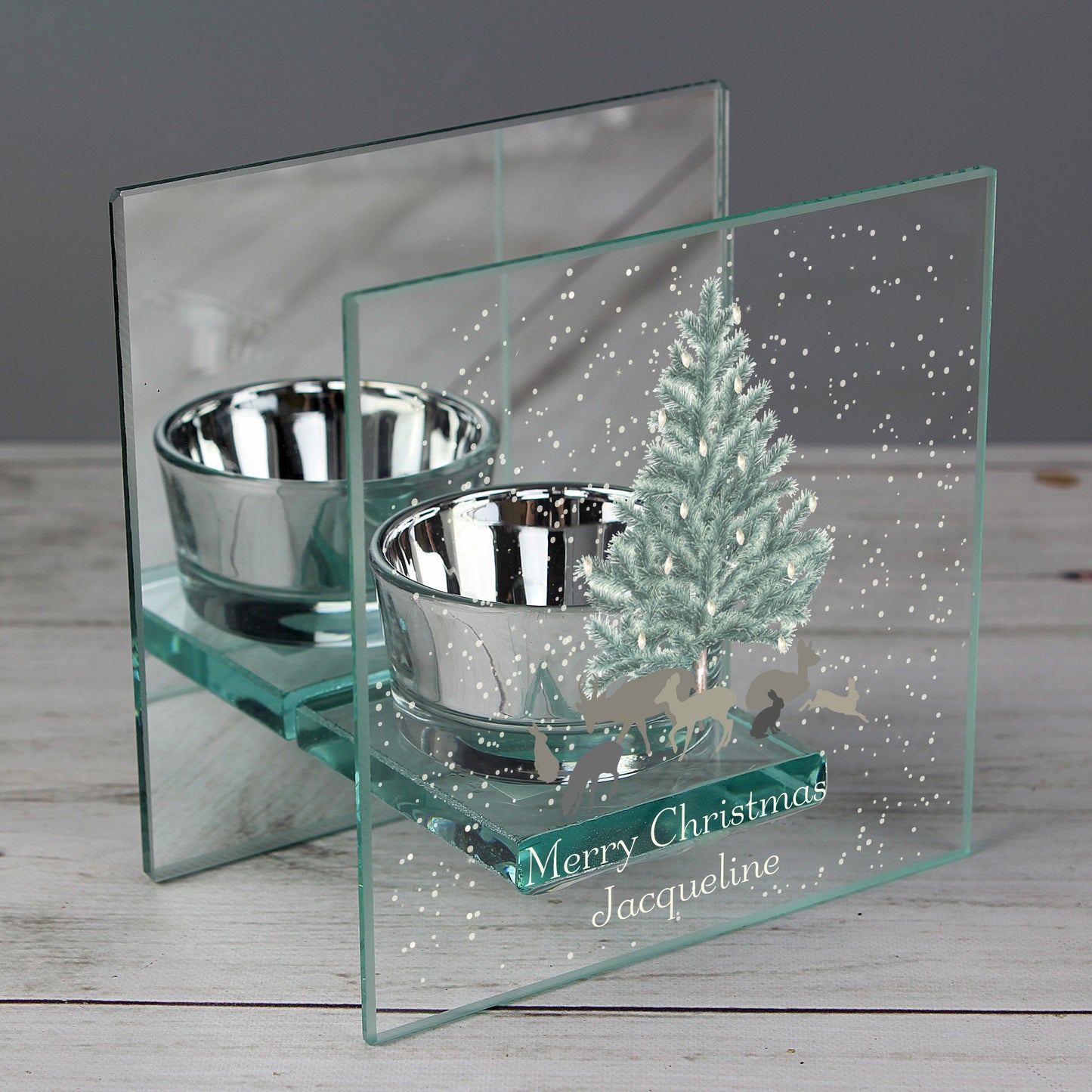 Personalised A Winter's Night Mirrored Glass Tea Light Candle Holder - Personalise It!
