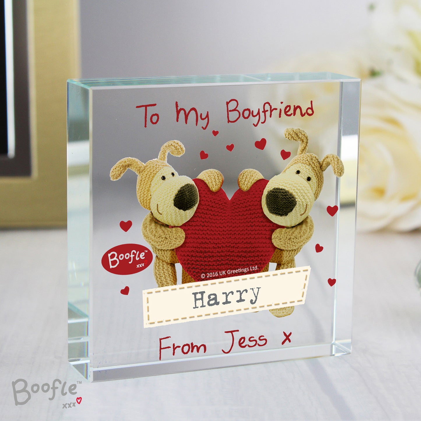 Personalised Boofle Shared Heart Large Crystal Token - Personalise It!