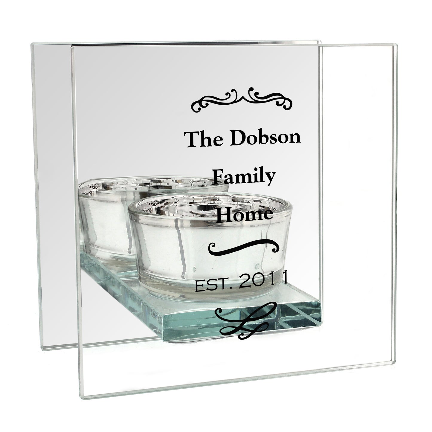 Personalised Antique Scroll Mirrored Glass Tea Light Candle Holder - Personalise It!
