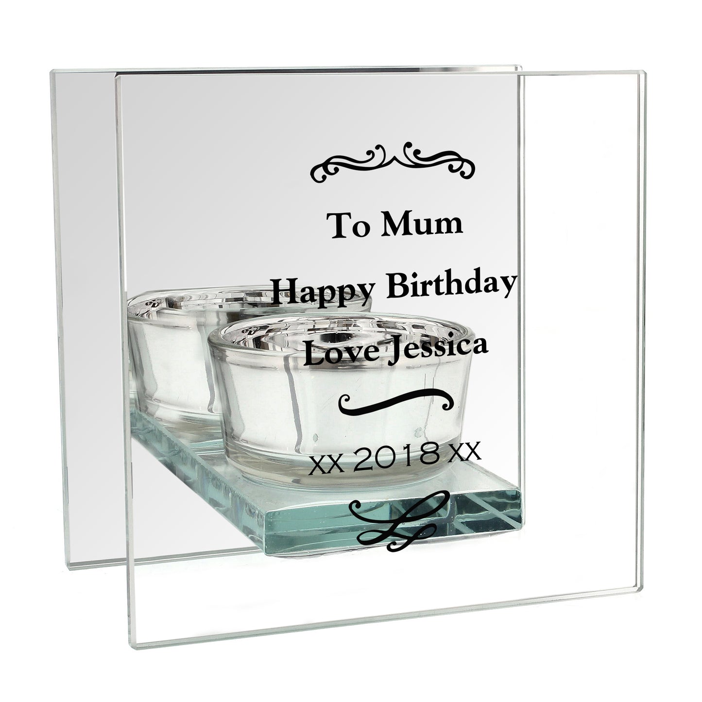Personalised Antique Scroll Mirrored Glass Tea Light Candle Holder - Personalise It!